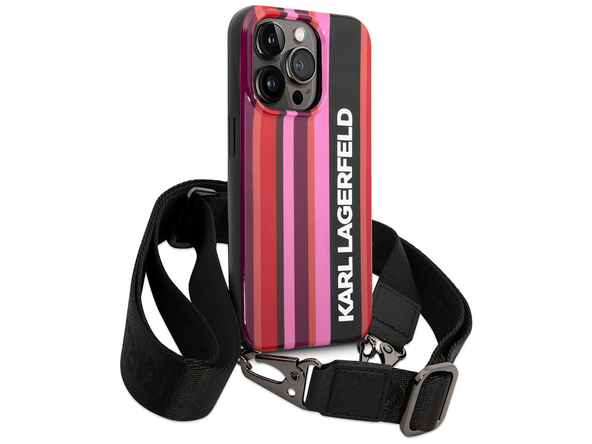 Karl Lagerfeld Striped Case met Koord - iPhone 14 Pro hoesje