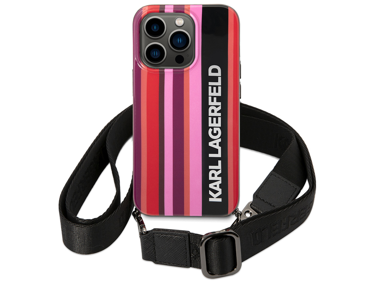 Karl Lagerfeld Striped Case met Koord - iPhone 14 Pro hoesje