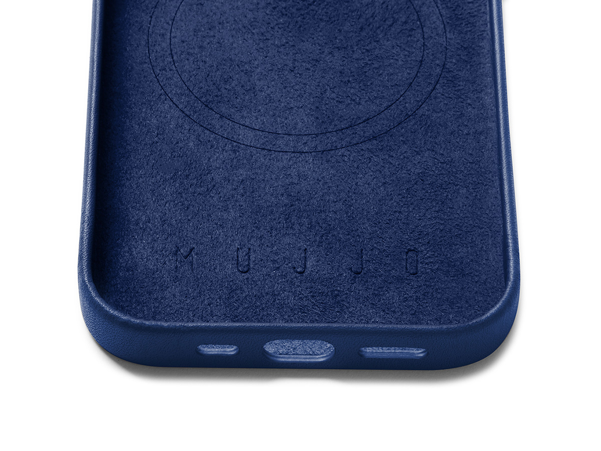 Mujjo Full Leather Case MagSafe Blue - iPhone 14 Pro Hoesje Leer