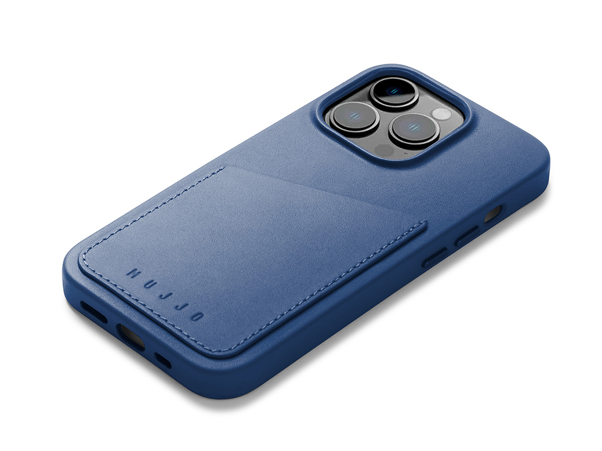 Mujjo Full Leather Wallet Case Blue - iPhone 14 Pro Hoesje Leer