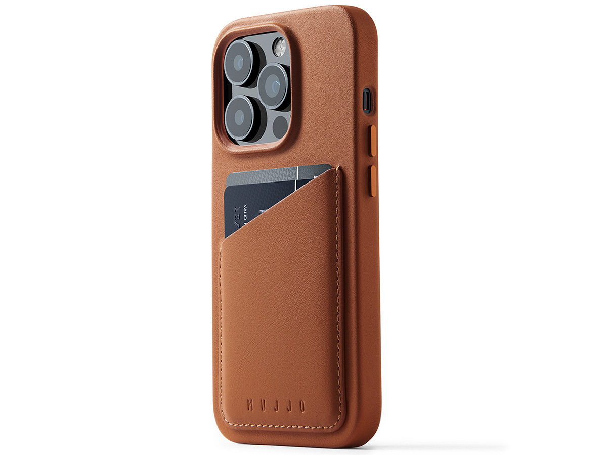 Bulk een keer Jumping jack Mujjo Full Leather Wallet Case iPhone 14 Pro | Tan