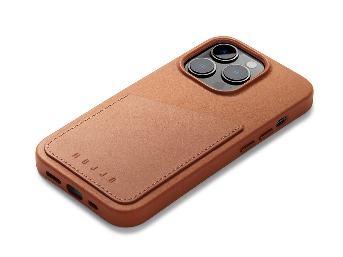 Mujjo Full Leather Wallet Case Tan - iPhone 14 Pro Hoesje Leer