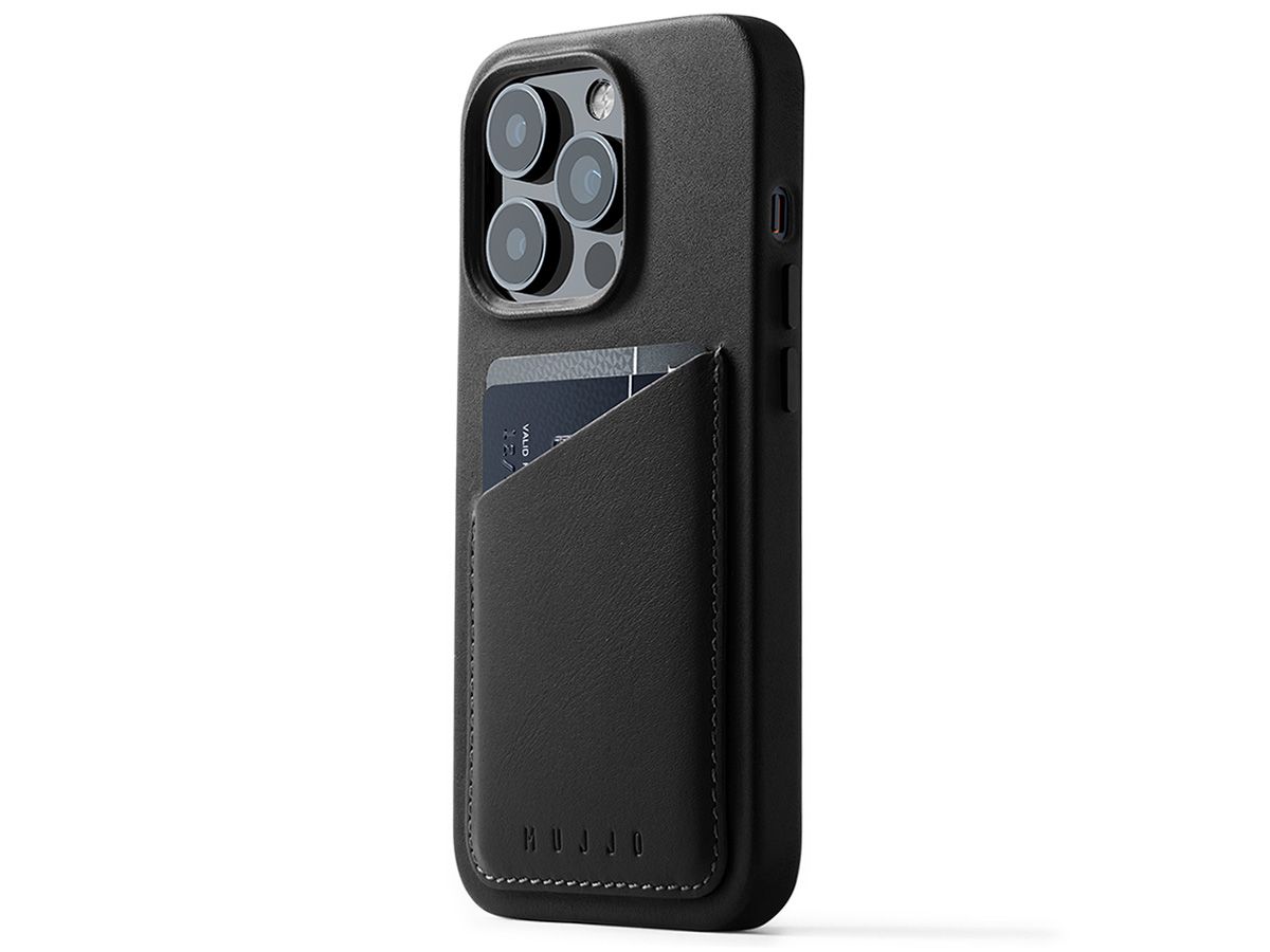 Mujjo Full Leather Wallet Case Black - iPhone 14 Pro Hoesje Leer