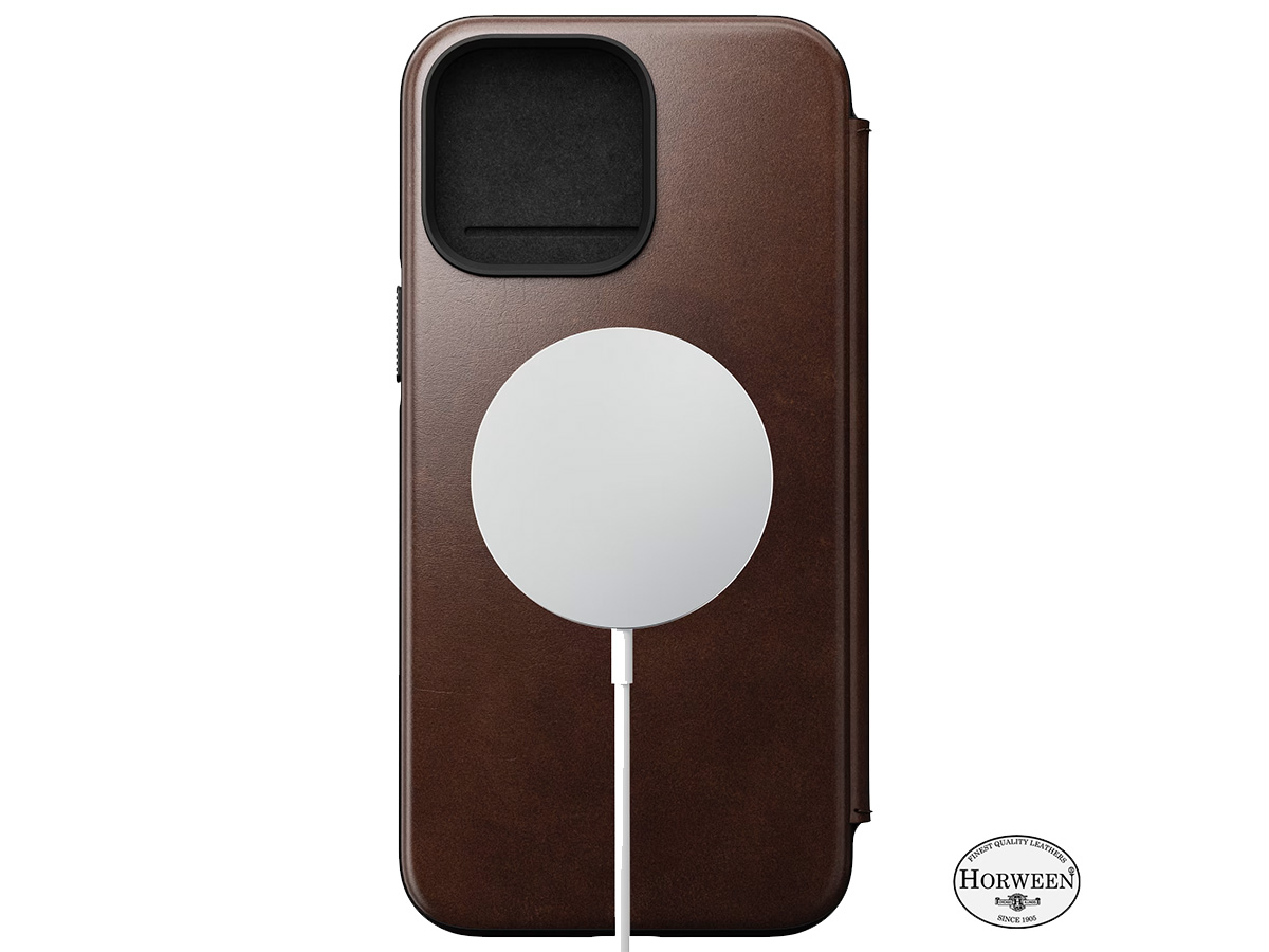 Nomad Modern Horween Leather Folio Bruin - iPhone 14 Pro hoesje