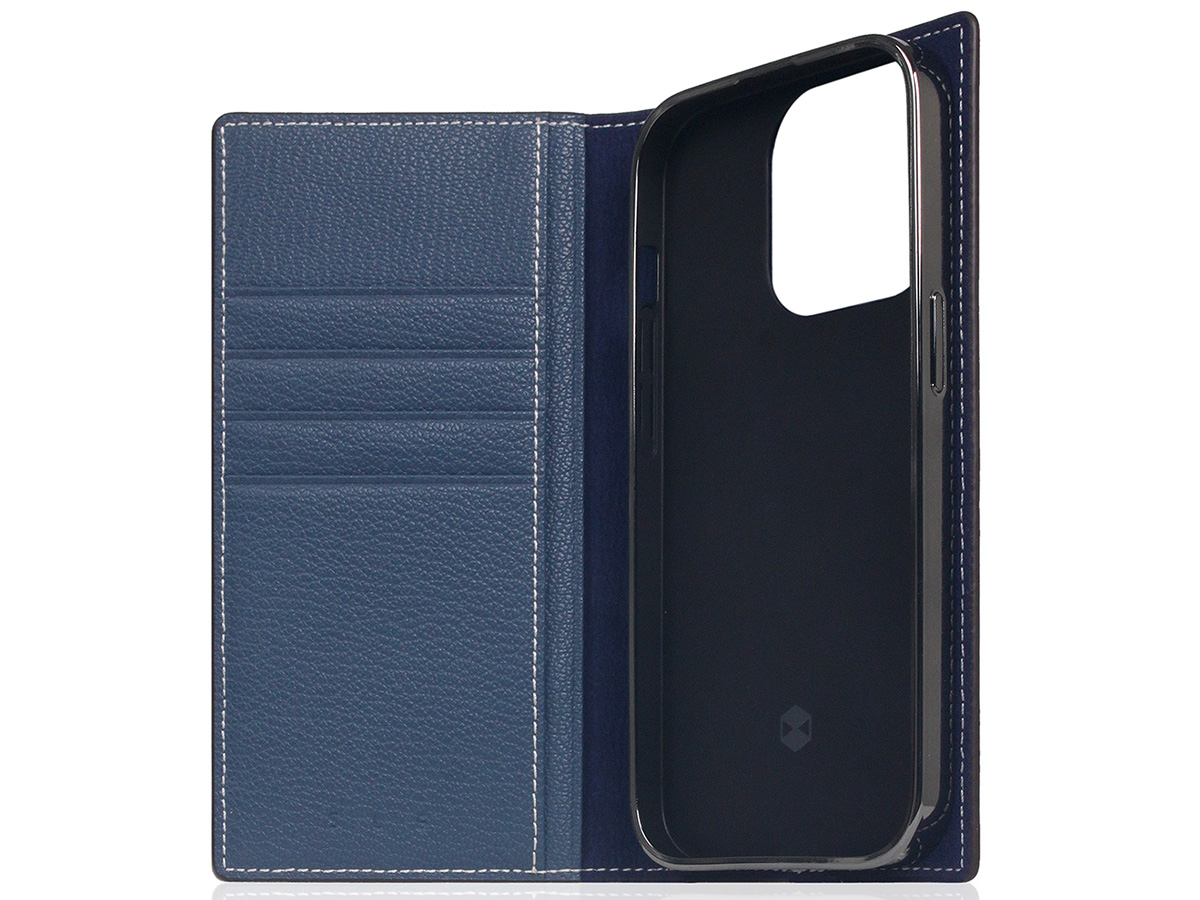 SLG Design D6 Leather Diary Case Blauw - iPhone 14 Pro hoesje Leer