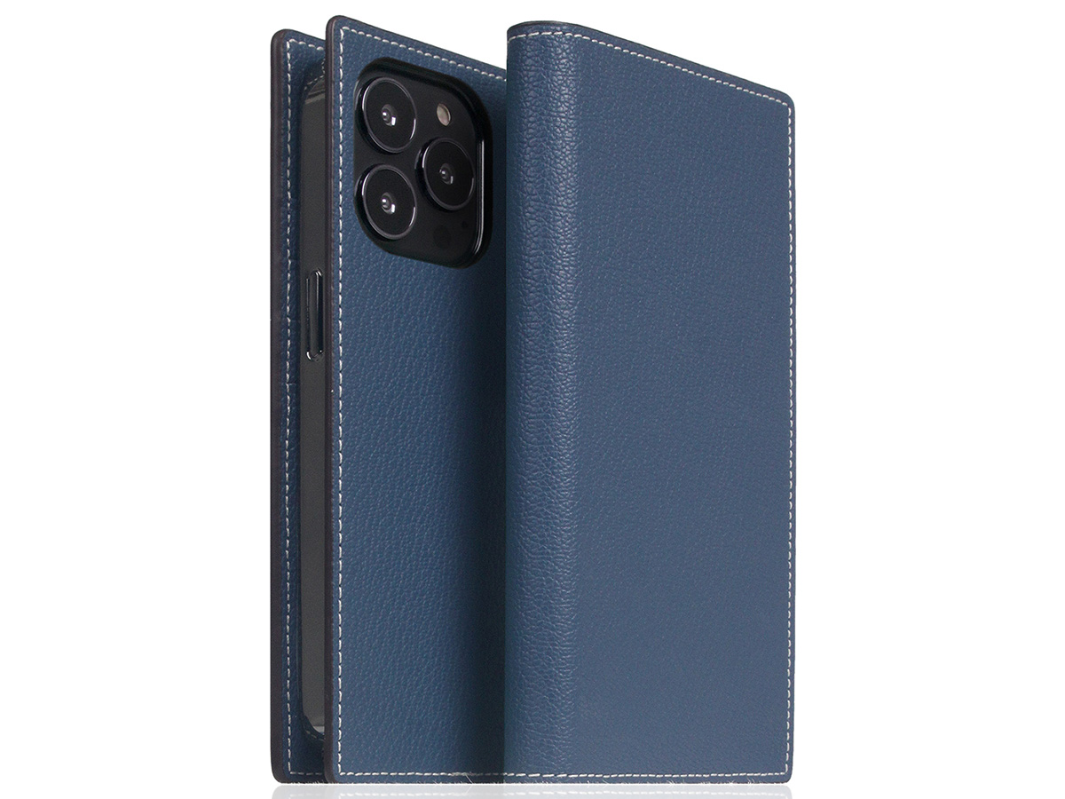 SLG Design D6 Leather Diary Case Blauw - iPhone 14 Pro hoesje Leer