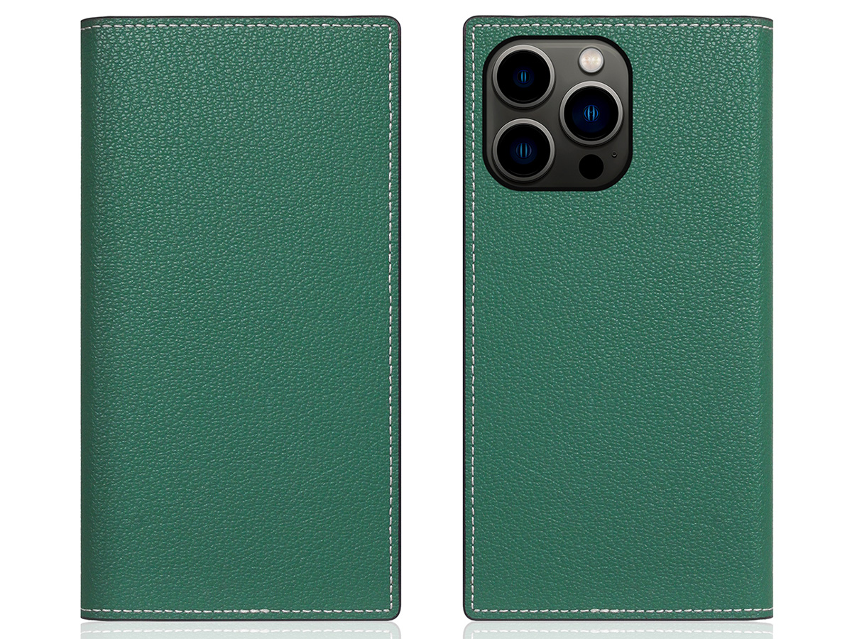 SLG Design D6 Leather Diary Case Groen - iPhone 14 Pro hoesje Leer