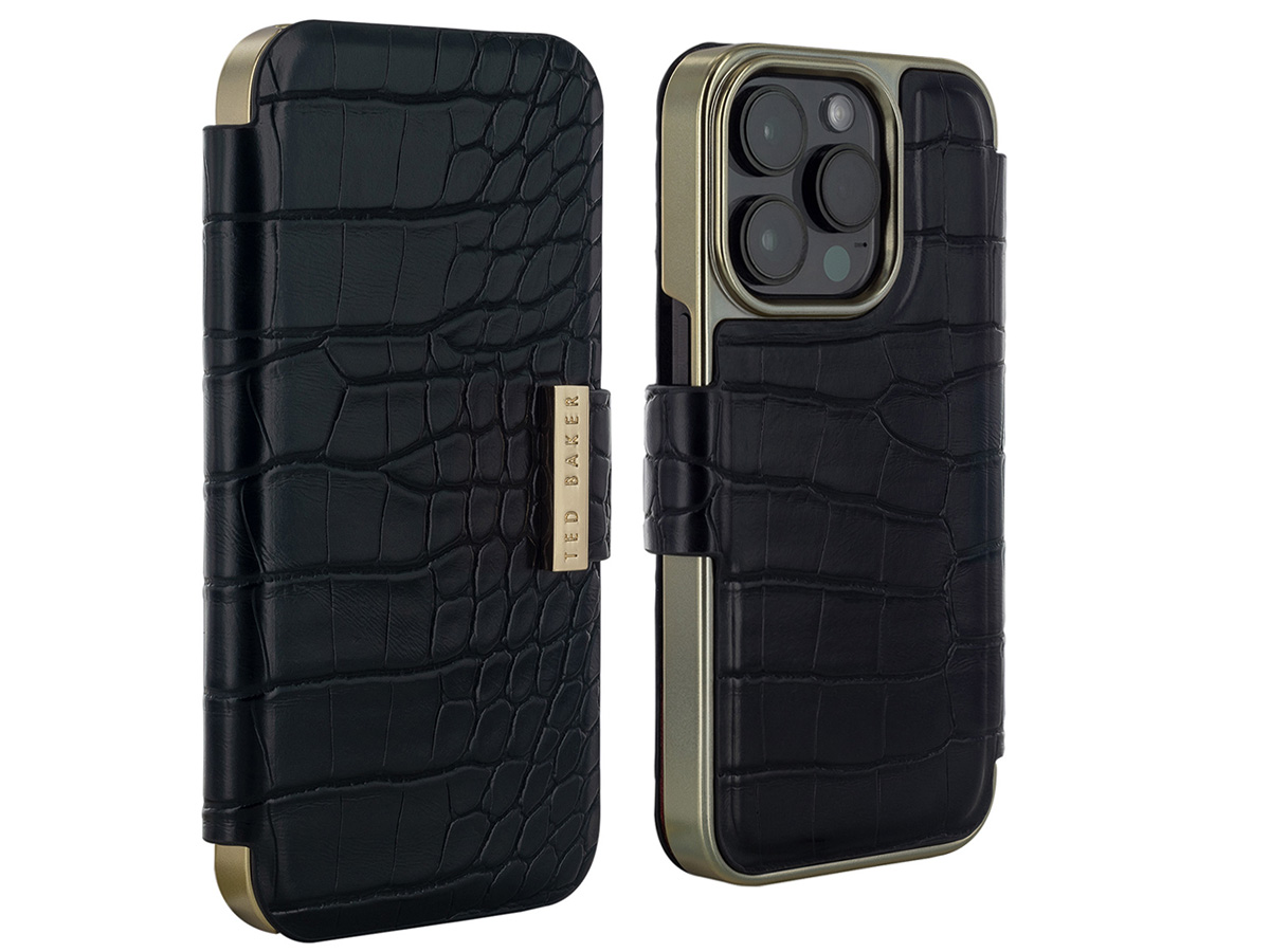 Ted Baker Black Croco Folio Case - iPhone 14 Pro Hoesje