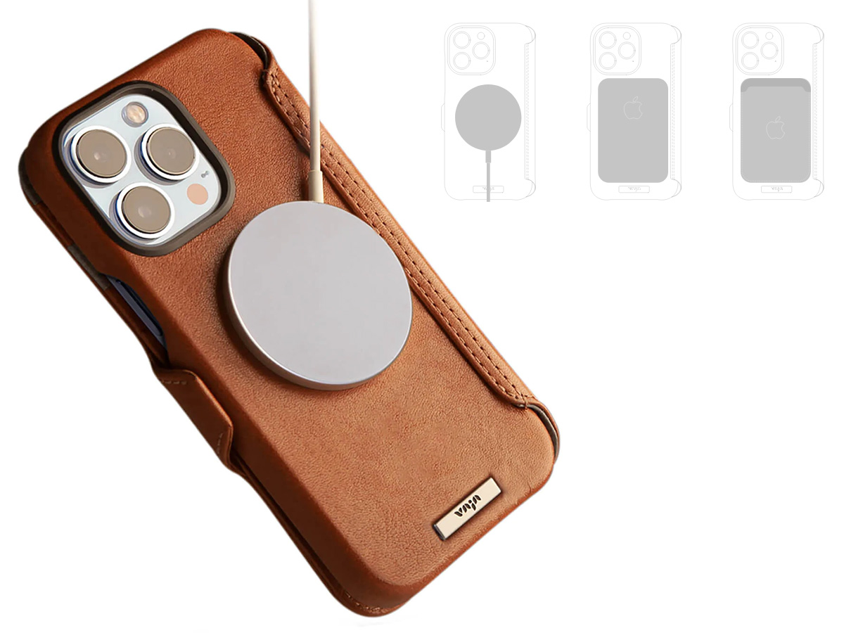 Vaja Wallet Leather Case MagSafe Cognac - iPhone 14 Pro Hoesje Leer