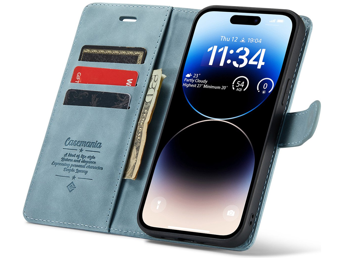 CaseMe 2in1 Magnetic Bookcase Aqua - iPhone 14 Pro Max Hoesje