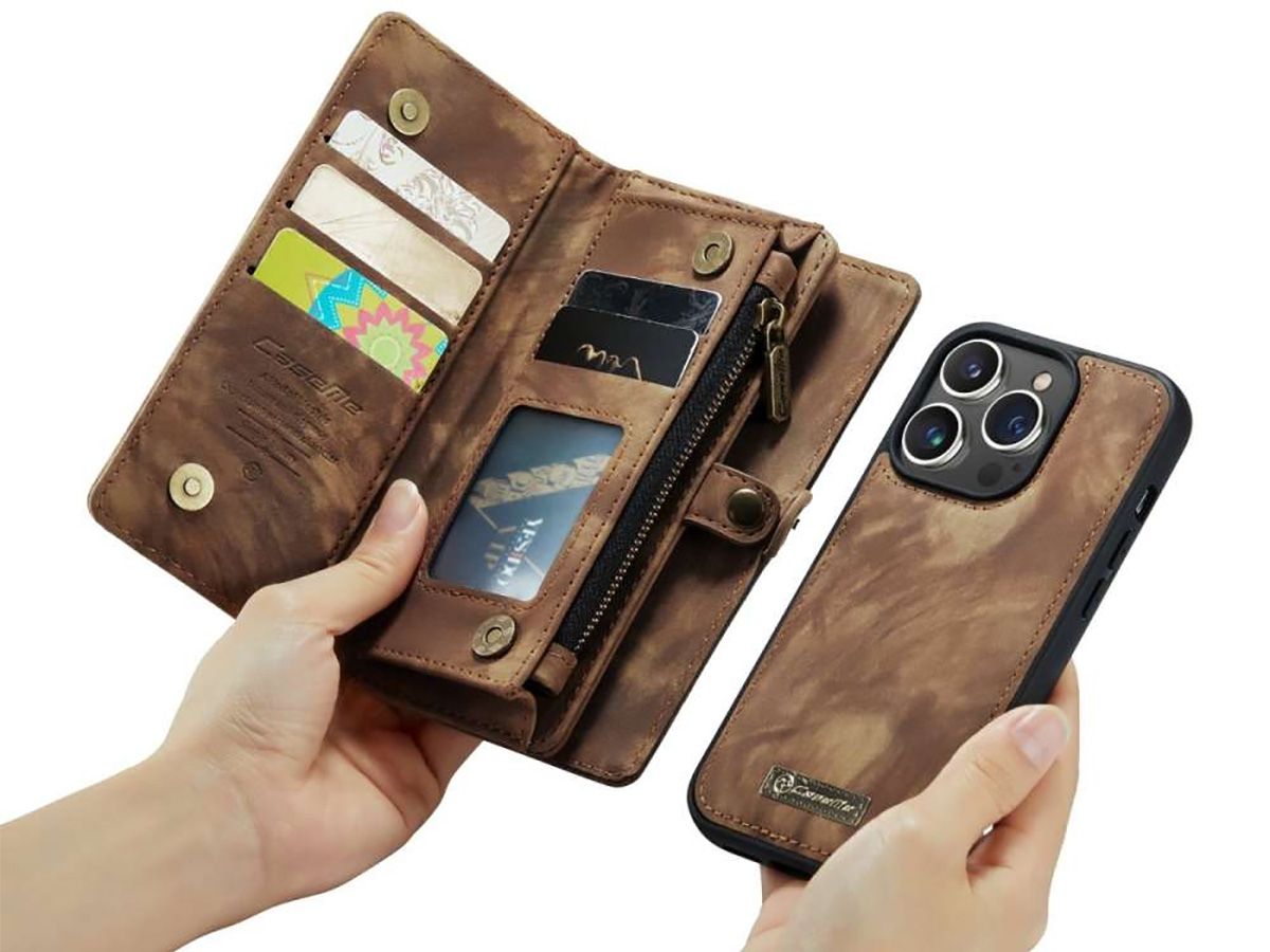 CaseMe 2in1 Wallet Case met Ritsvak Bruin - iPhone 14 Pro Max Hoesje