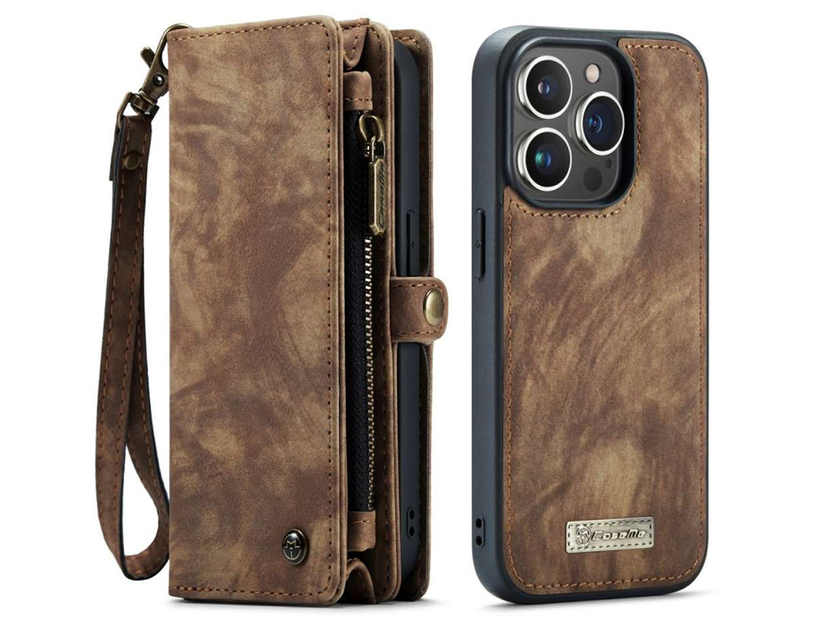 CaseMe 2in1 Wallet Case met Ritsvak Bruin - iPhone 14 Pro Max Hoesje