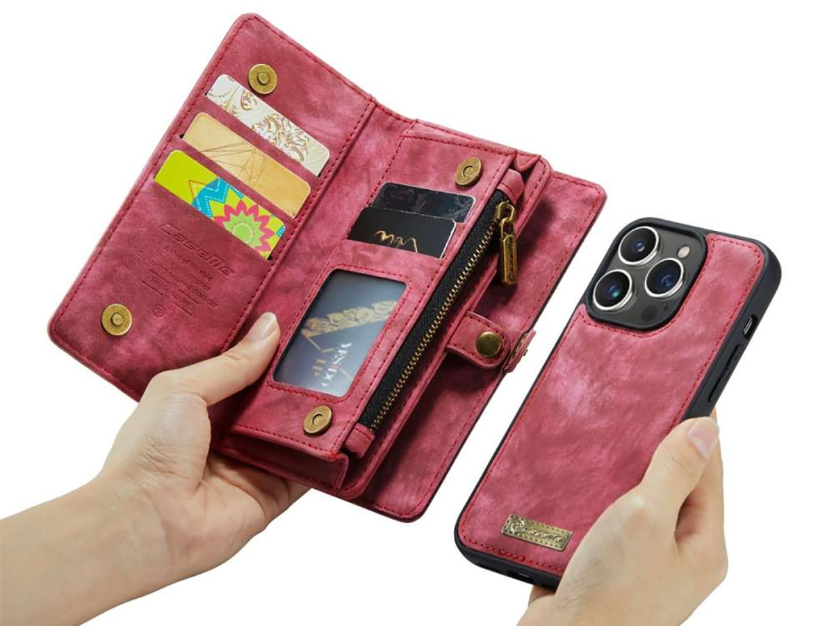 CaseMe 2in1 Wallet Case met Ritsvak Rood - iPhone 14 Pro Max Hoesje