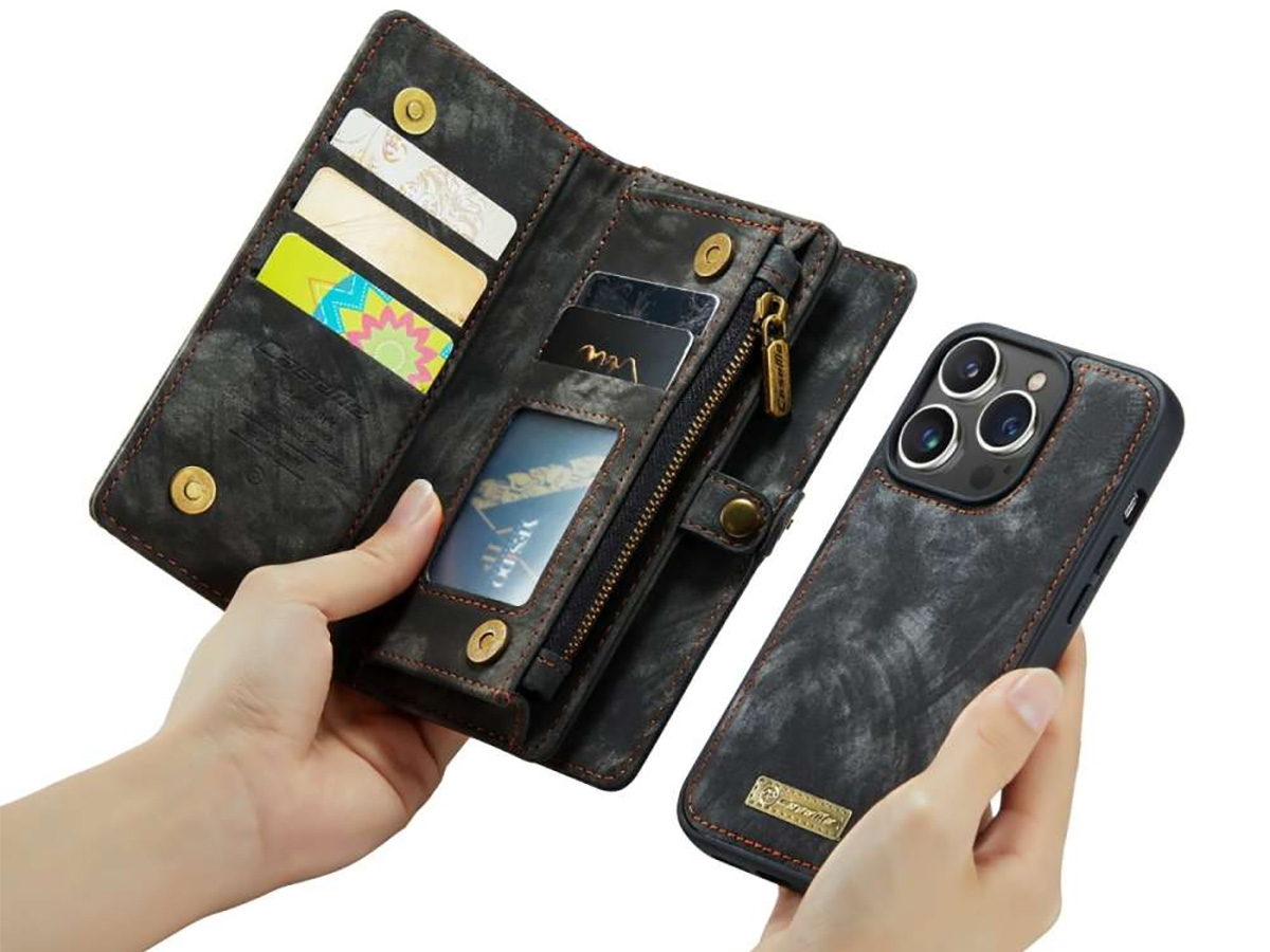 CaseMe 2in1 Wallet Case met Ritsvak Zwart - iPhone 14 Pro Max Hoesje