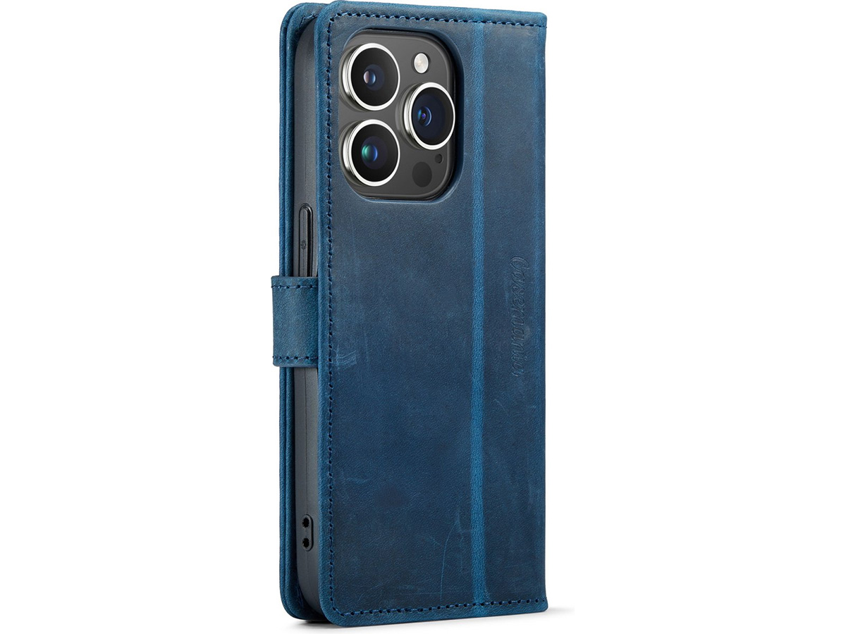 CaseMe Vintage Leather Case Blauw - iPhone 14 Pro Max hoesje