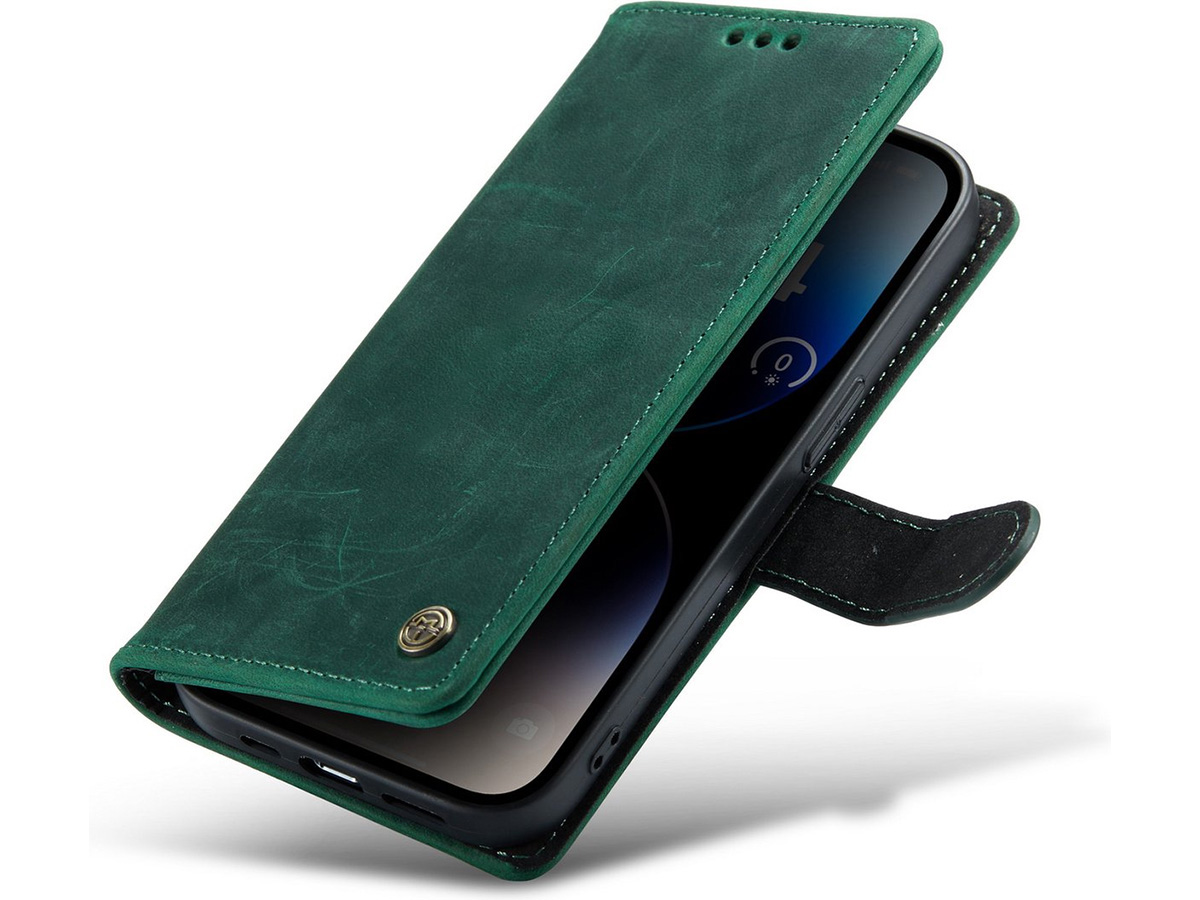 CaseMe Vintage Leather Case Groen - iPhone 14 Pro Max hoesje