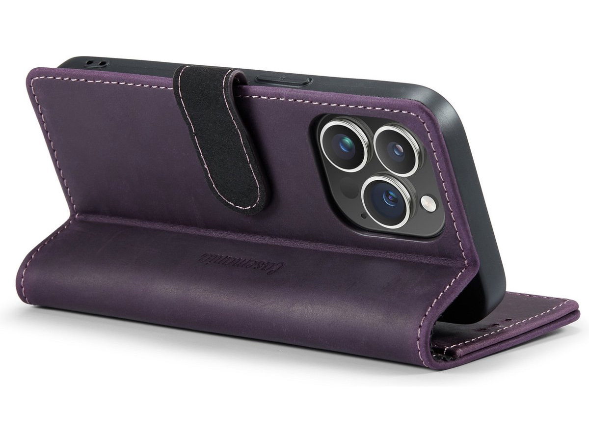 CaseMe Vintage Leather Case Paars - iPhone 14 Pro Max hoesje