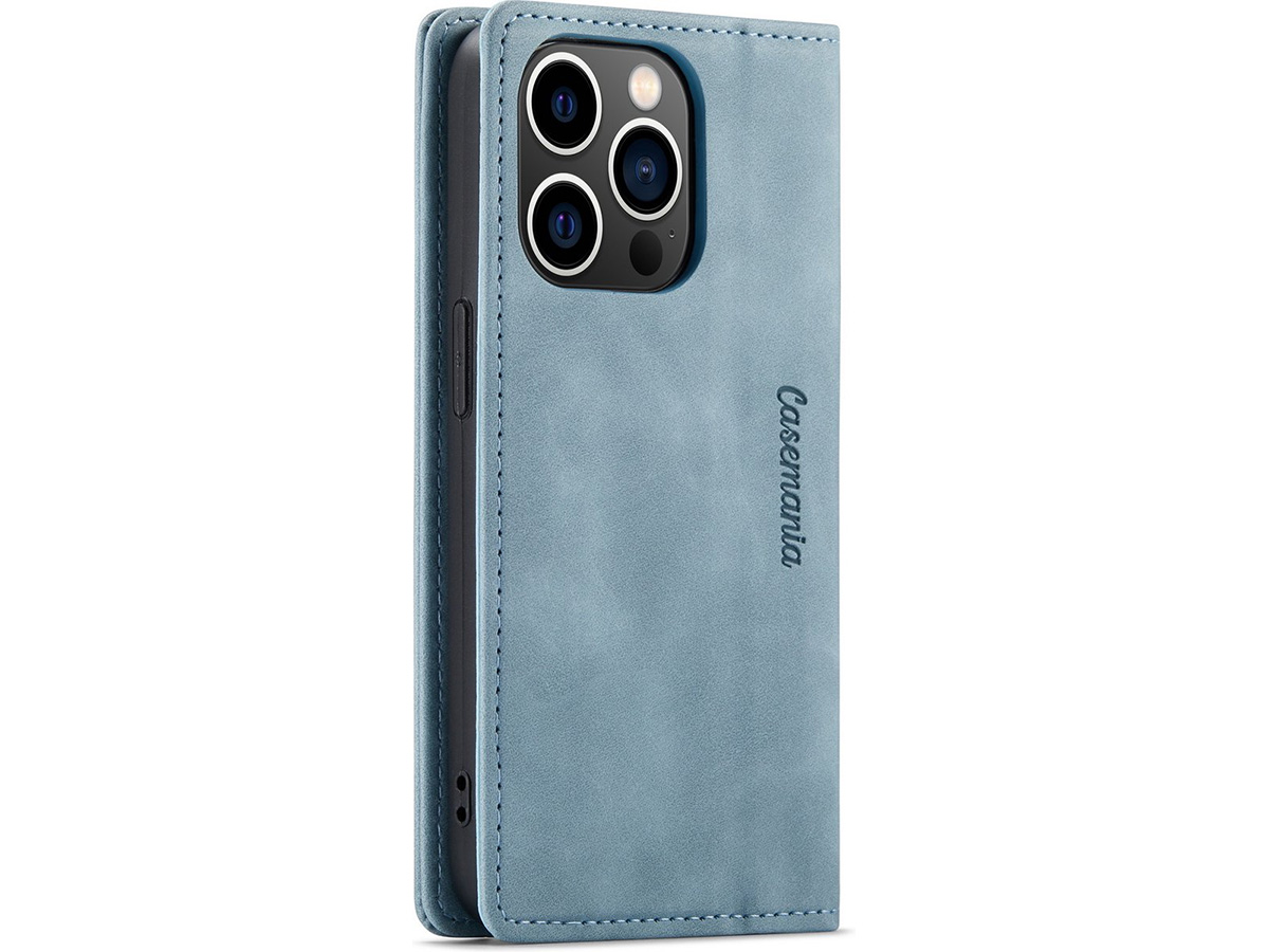 CaseMania Vintage Slim Bookcase Aqua - iPhone 14 Pro Max hoesje