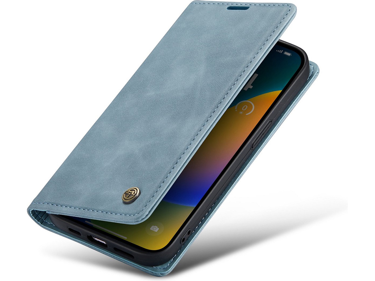 CaseMania Vintage Slim Bookcase Aqua - iPhone 14 Pro Max hoesje