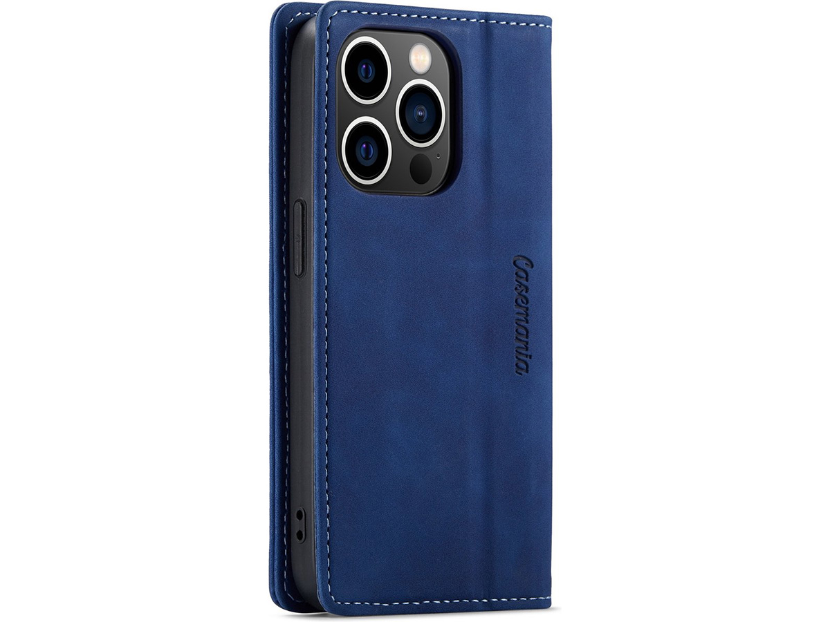 CaseMania Vintage Slim Bookcase Donkerblauw - iPhone 14 Pro Max hoesje