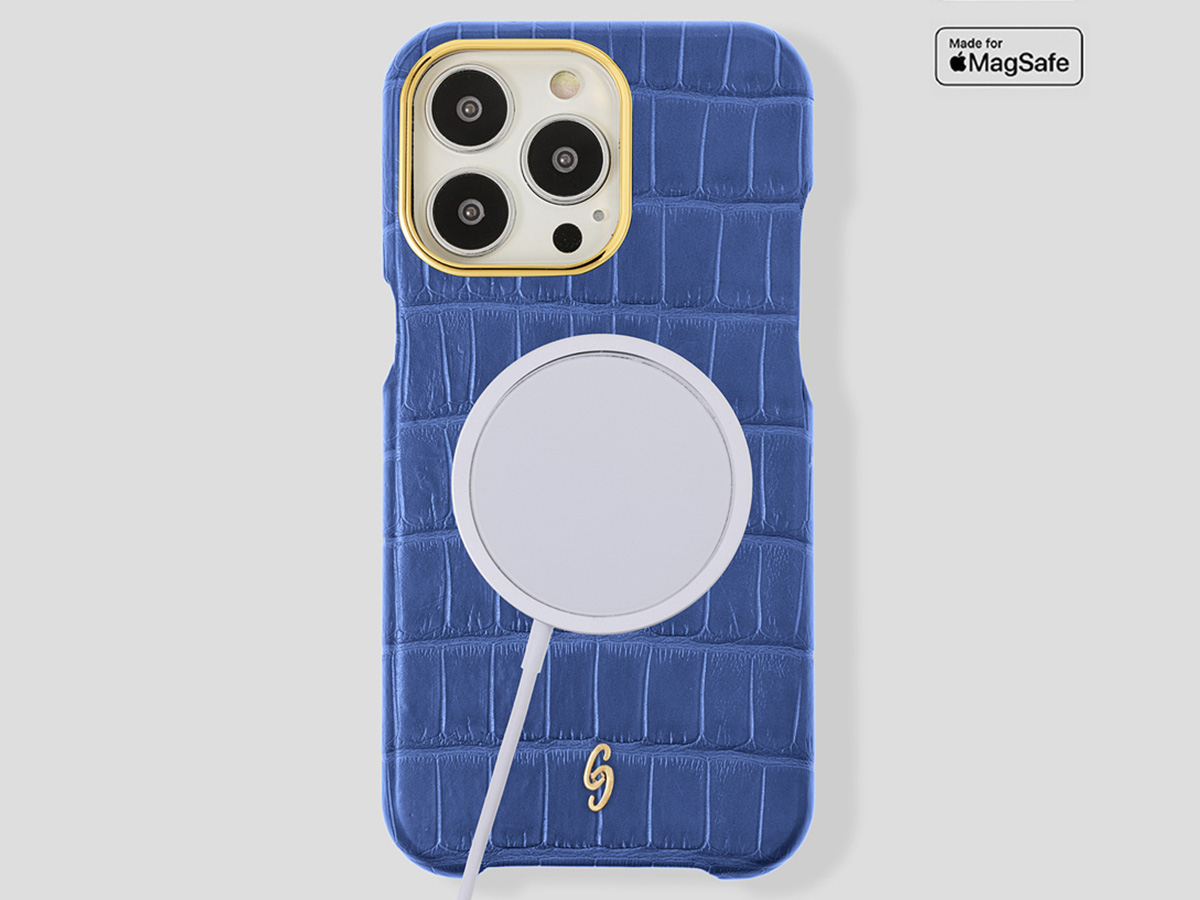 Gatti Classica Alligator Case Blue Gibilterra/Gold - iPhone 14 Pro Max hoesje