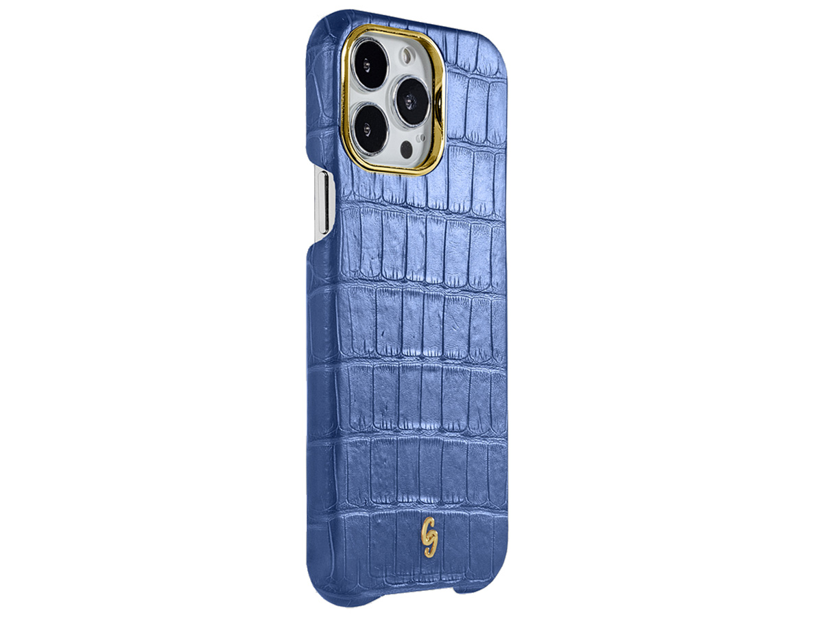 Gatti Classica Alligator Case Blue Gibilterra/Gold - iPhone 14 Pro Max hoesje