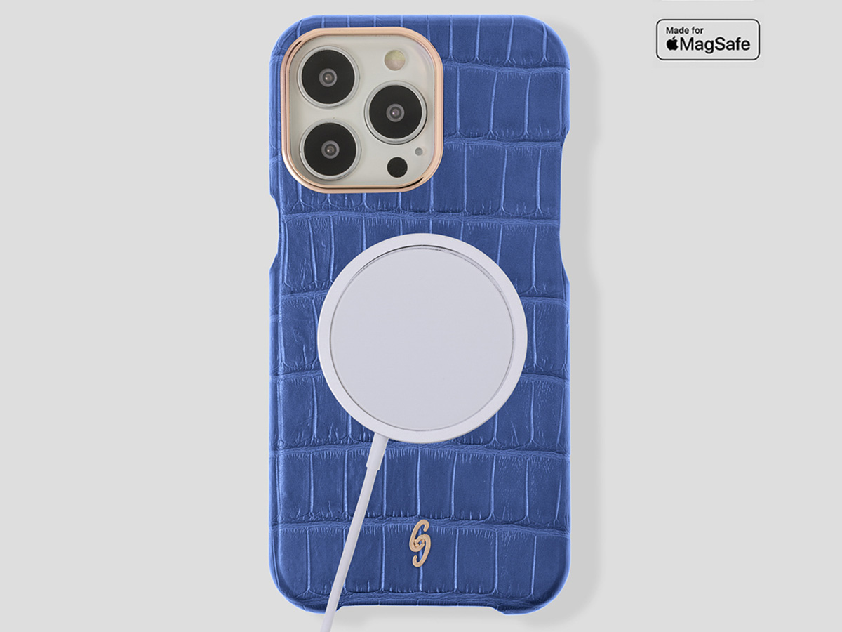 Gatti Classica Alligator Case Blue Gibilterra/Rose Gold - iPhone 14 Pro Max hoesje