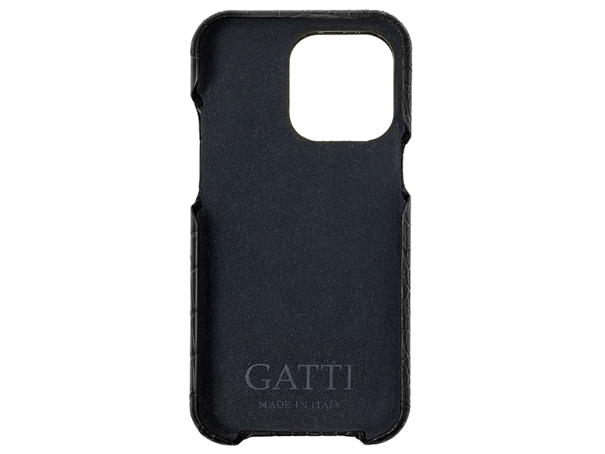 Gatti Classica Alligator Case Intense Matt Black/Gold - iPhone 14 Pro Max hoesje
