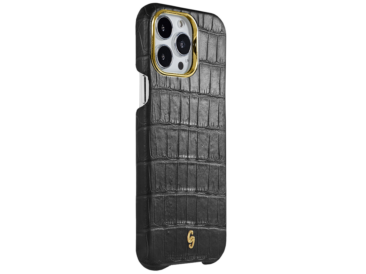 Gatti Classica Alligator Case Intense Matt Black/Gold - iPhone 14 Pro Max hoesje