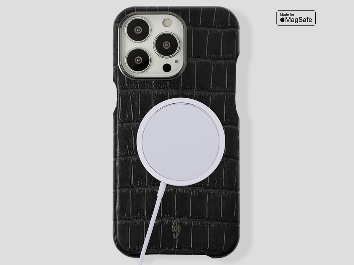 Gatti Classica Alligator Case Intense Matt Black/Gunmetal - iPhone 14 Pro Max hoesje