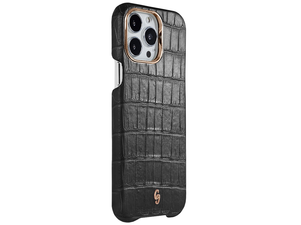 Gatti Classica Alligator Case Intense Matt Black/Rose Gold - iPhone 14 Pro Max hoesje