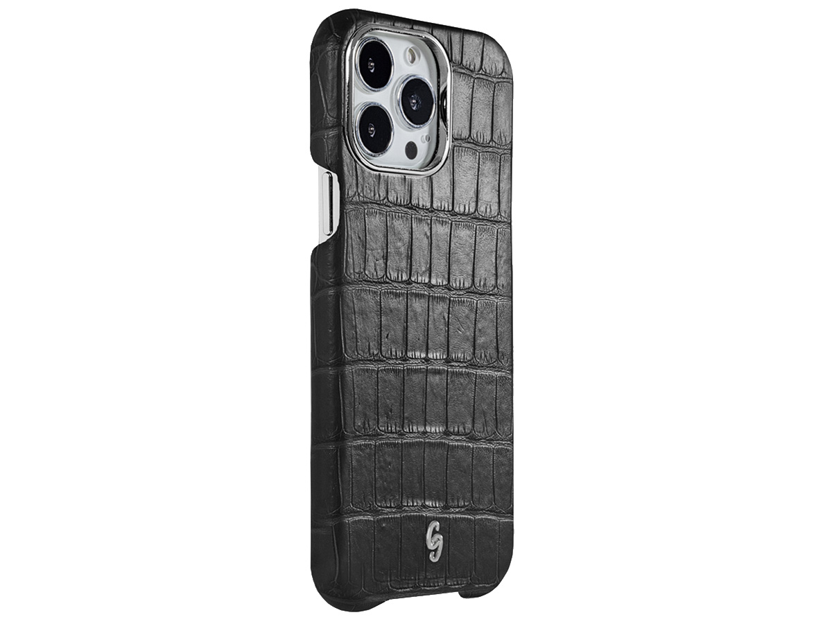 Gatti Classica Alligator Case Intense Matt Black/Steel - iPhone 14 Pro Max hoesje