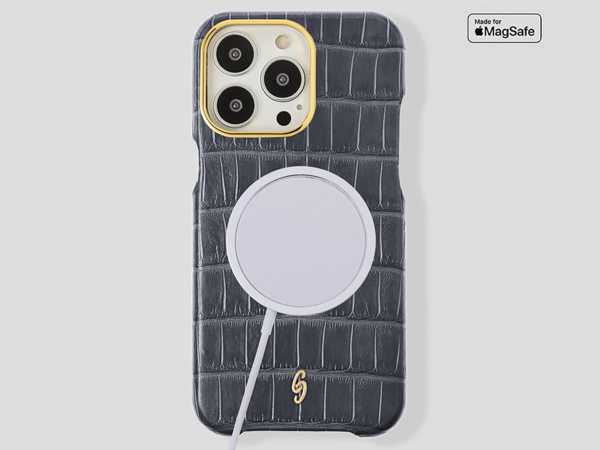 Gatti Classica Alligator Case Jet Black Silver Dust/Gold - iPhone 14 Pro Max hoesje