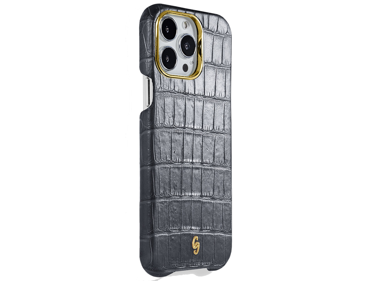 Gatti Classica Alligator Case Jet Black Silver Dust/Gold - iPhone 14 Pro Max hoesje