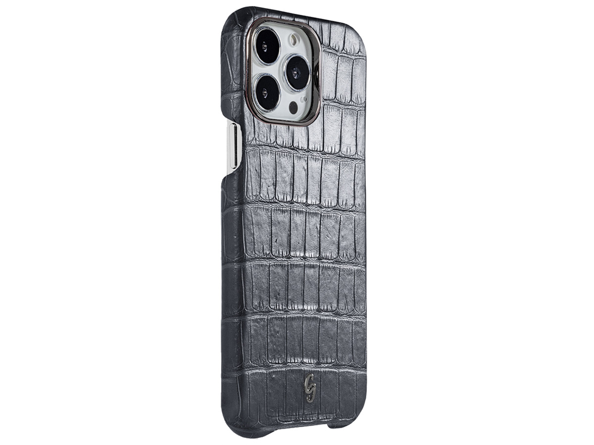 Gatti Classica Alligator Case Jet Black Silver Dust/Gunmetal - iPhone 14 Pro Max hoesje