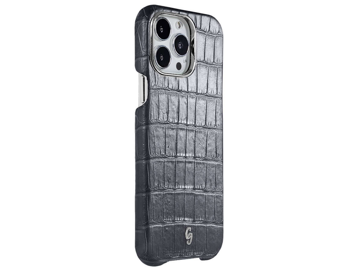 Gatti Classica Alligator Case Jet Black Silver Dust/Steel - iPhone 14 Pro Max hoesje