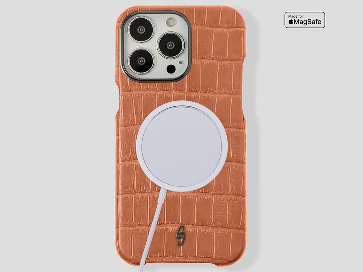 Gatti Classica Alligator Case Orange Ermes/Gunmetal - iPhone 14 Pro Max hoesje