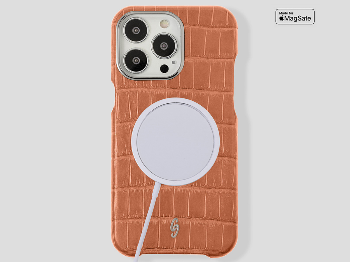 Gatti Classica Alligator Case Orange Ermes/Steel - iPhone 14 Pro Max hoesje