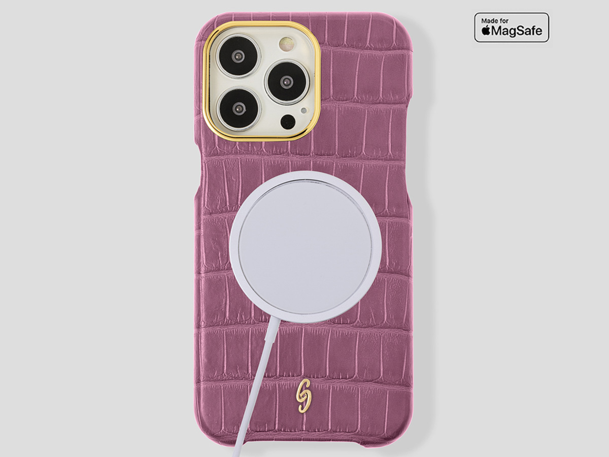 Gatti Classica Alligator Case Pink Camellia/Gold - iPhone 14 Pro Max hoesje