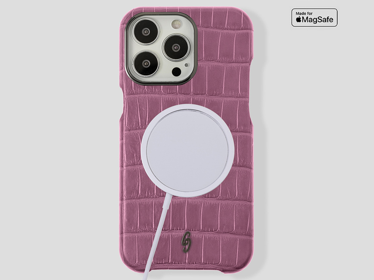 Gatti Classica Alligator Case Pink Camellia/Gunmetal - iPhone 14 Pro Max hoesje