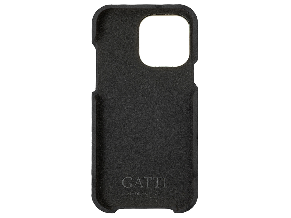 Gatti Classica Ostrich Case iPhone 14 Pro Max hoesje - Black Matt/Gold