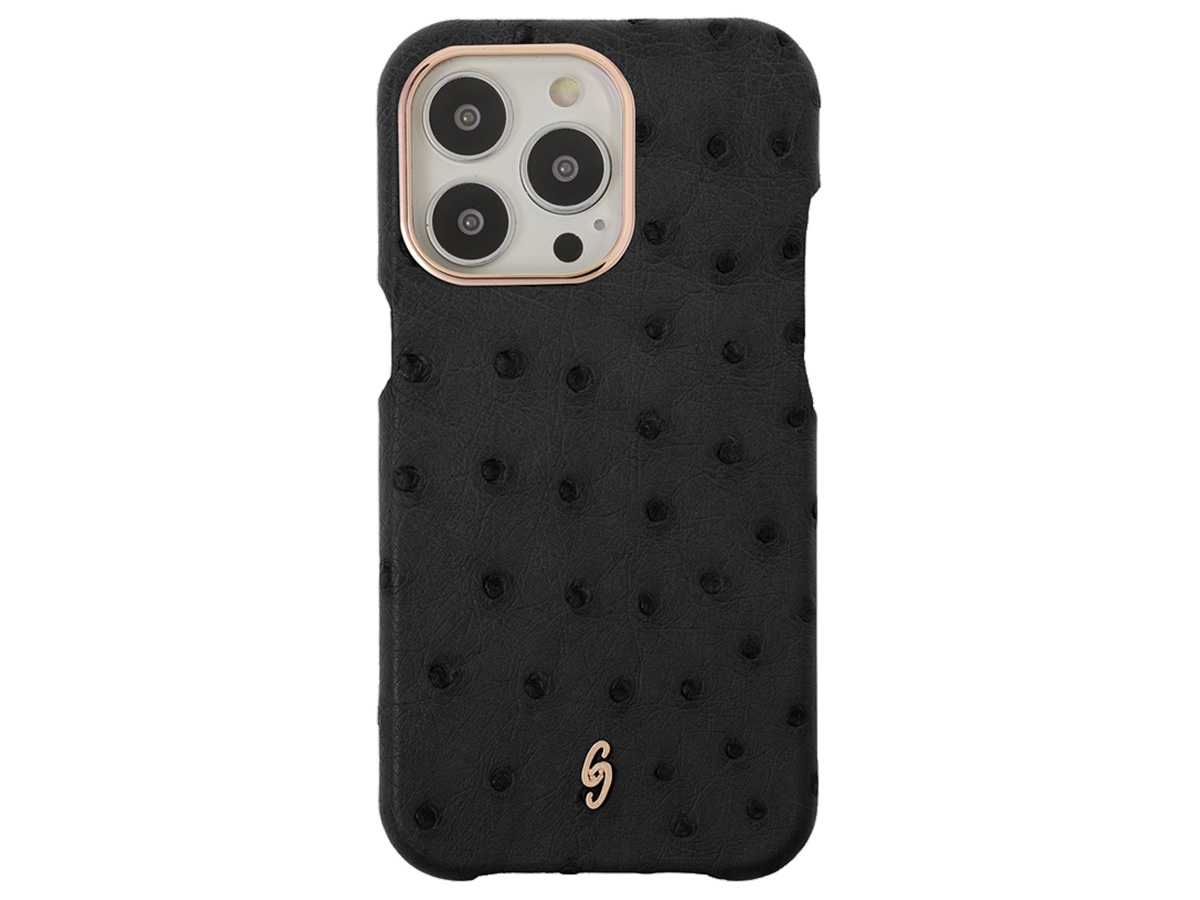 Gatti Classica Ostrich Case iPhone 14 Pro Max hoesje - Black Matt/Rosé Gold