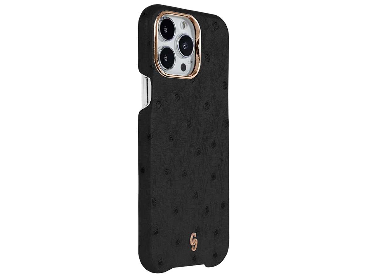 Gatti Classica Ostrich Case iPhone 14 Pro Max hoesje - Black Matt/Rosé Gold