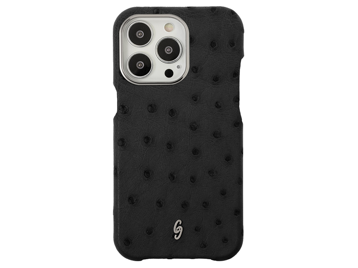 Gatti Classica Ostrich Case iPhone 14 Pro Max hoesje - Black Matt/Steel