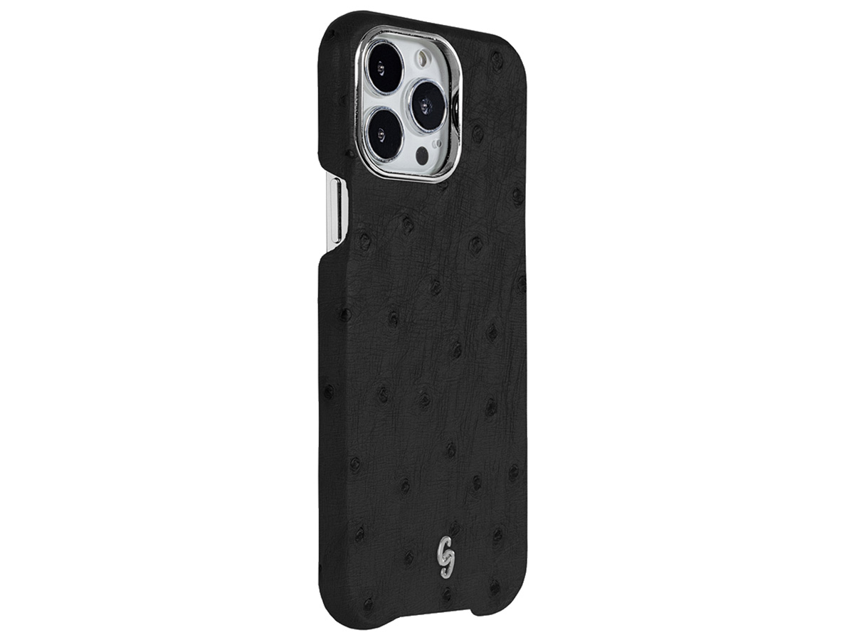 Gatti Classica Ostrich Case iPhone 14 Pro Max hoesje - Black Matt/Steel