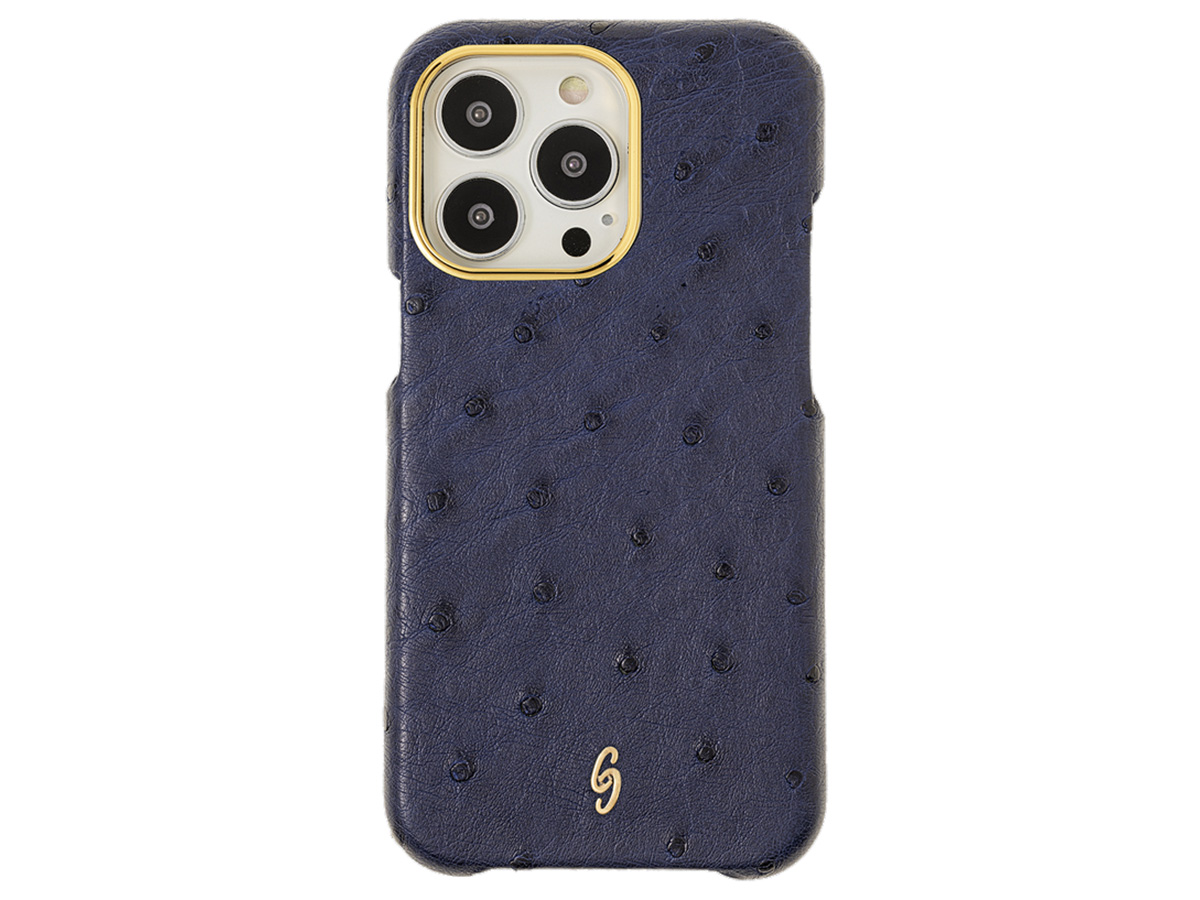 Gatti Classica Ostrich Case iPhone 14 Pro Max hoesje - Blue Gibilterra/Gold