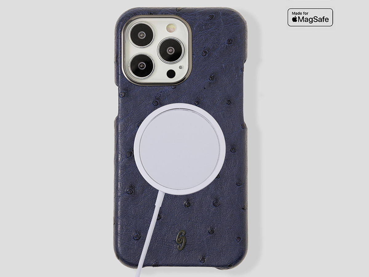 Gatti Classica Ostrich Case iPhone 14 Pro Max hoesje - Blue Gibilterra/Gunmetal