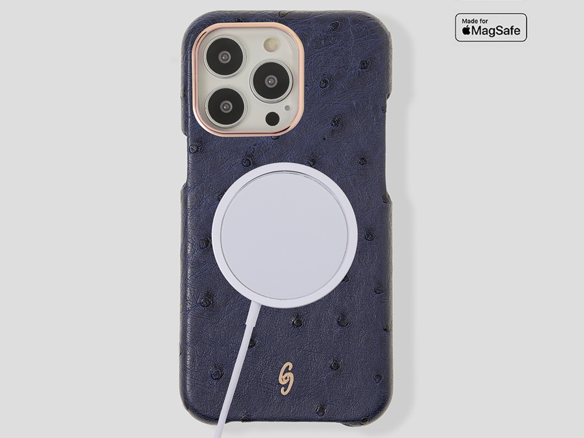 Gatti Classica Ostrich Case iPhone 14 Pro Max hoesje - Blue Gibilterra/Rose Gold