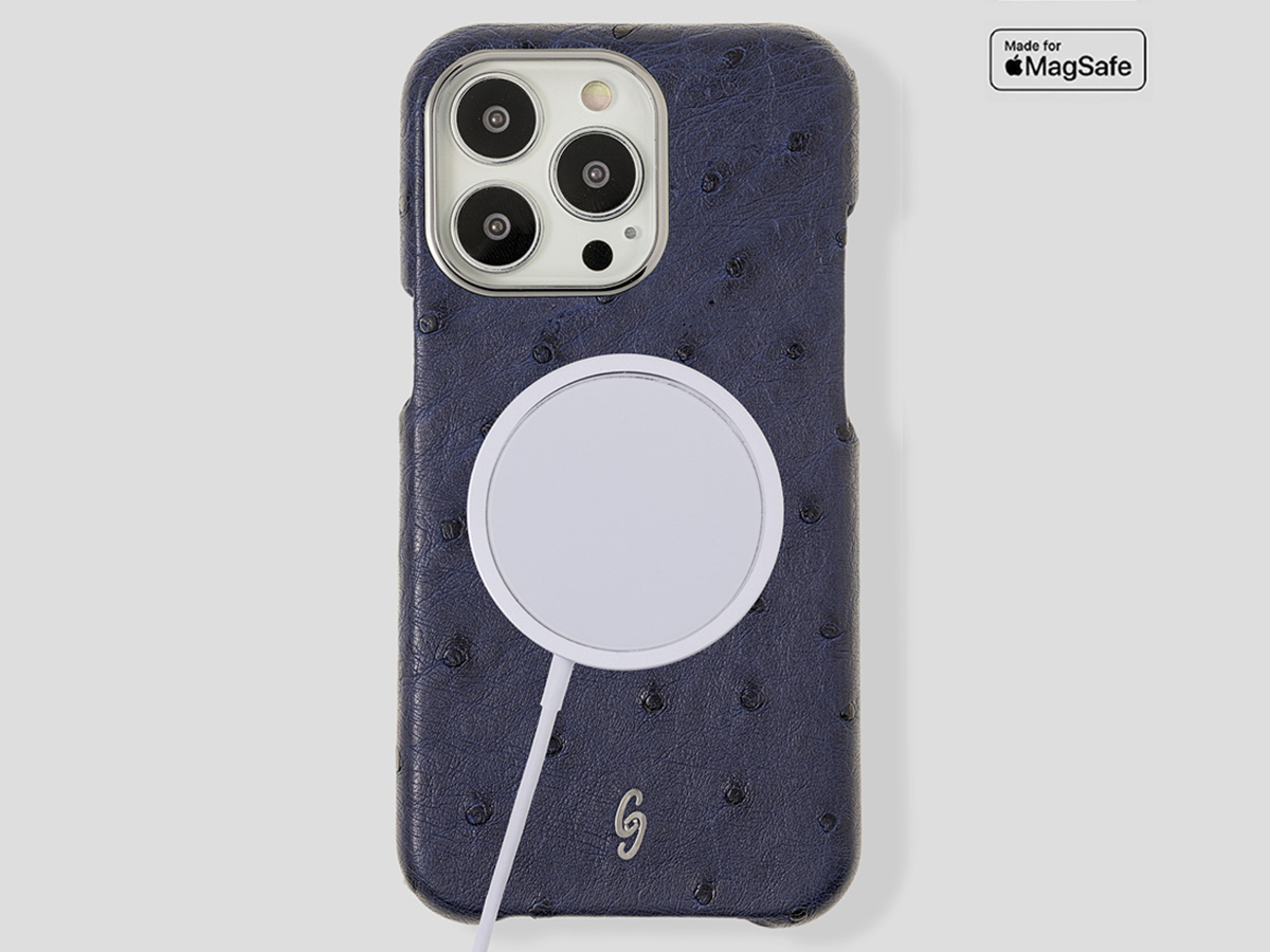 Gatti Classica Ostrich Case iPhone 14 Pro Max hoesje - Blue Gibilterra/Steel