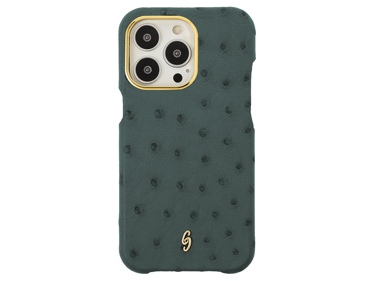 Gatti Classica Ostrich Case iPhone 14 Pro Max hoesje - Dark Green Matt/Gold